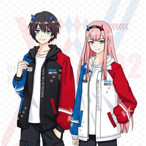 Anime Darling in The Franxx 02 Zero Two Cosplay Hooded Coat Zipper Jacket Long Sleeve Men Women Winter Warm Tops Outwear Plus