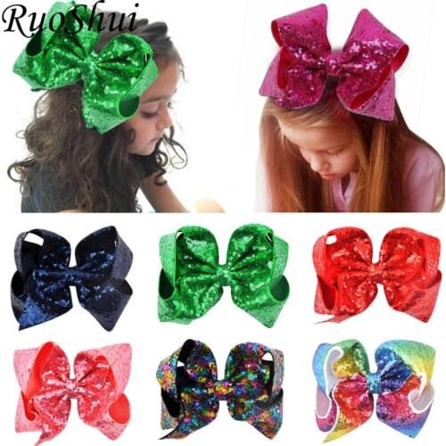 29 Colors 8 Inch Sequins Ribbon Hair Bows Women Kids Handmade Large Bowknot with Alligator Clips Headwear Girls Hair Accessories