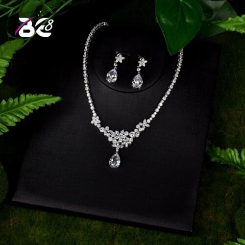 Be 8 Luxury Brilliant Cubic Zirconia Clear Zirconia Flower Design Fashion Style Wedding Bridal Earring Necklace Jewelry SetsS094