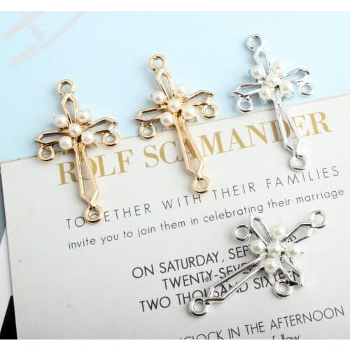 Free Shipping 10pcs 22*41MM Fashion Silver Gold Tone Cross Pendants Rhinestone White Pearls Crystal Rhinestone Paved DIY Charms