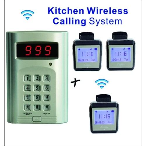 SHIHUI Kitchen Waiter Caller Wireless Watch Pager System 1 Keypad Caller+3 Wrist Watch Receiver for Restaurant Waiter Service