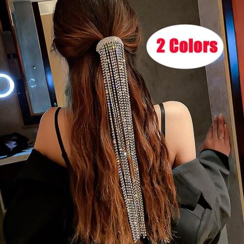 Shine Full Rhinestone Hairpins For Women Bijoux Long Tassel Crystal Hair Accessories Wedding Banquet Jewelry