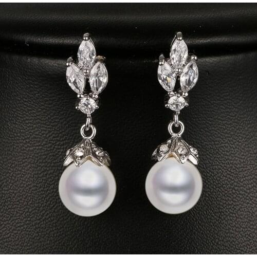 Emmaya Fashion Marquise Shape Cz Pearl Earring White Gold Color Bridal Wedding Earring New Arrival Beautiful Gift