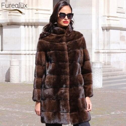 FUREALUX 2021 New Natural Real Mink Authentic Fur Coat Womens Winter Thick Warm Street European Fashion Clothes Handmade