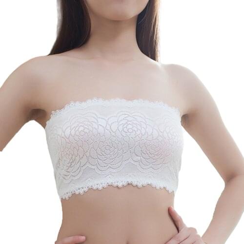 Ms One-Piece Strapless Seamless Beauty Back Sexy Lace Boob Tube Top Flower Soutien Gorge Bandeau Bra Anti Reveal Women