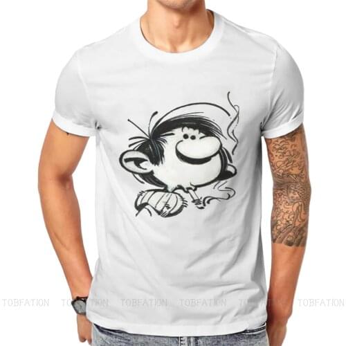 Gaston Lagaffe Comics TShirt for Men Gomer Goof Smoking a Cigarette Soft Leisure Tee T Shirt Novelty New Design Fluffy