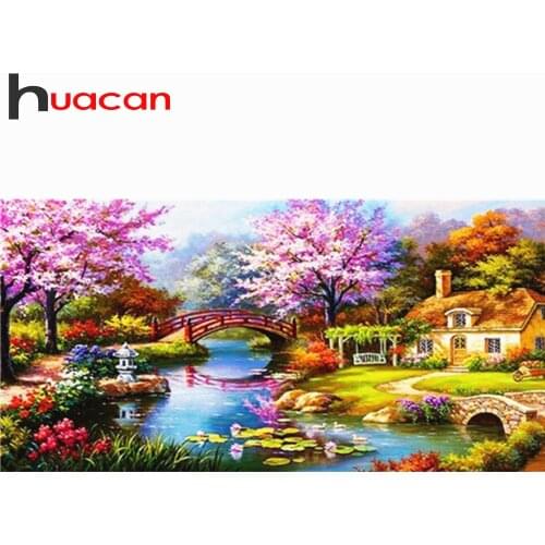 Huacan 5D DIY Diamond Painting House Landscape Full Square/Round Diamond Embroidery Mosaic Kit Decorations Home