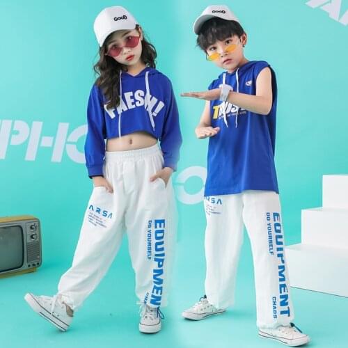 Set dancing boys street dance clothing jazz hip hop costume kids hip hop clothing girls dance hoodies white dance pants
