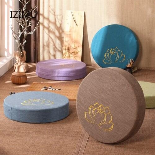 IZIMU Yoga Meditate Hard Texture Meditation Cushion Backrest Pillow Japanese Tatami Mat Removable Washable Lotus Embroidery Mat