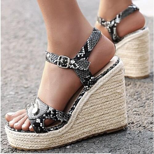 LIHUAMAO Espadrilles Wedges platform sandals ankle strape peep toe casual high heel pumps party beach snandals hemp sole