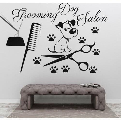 Pet Store Wall Decals Dog Paw Scissors Comb Wall Sticker For Dogs Grooming Salon Vinyl Nursery Interior Shop Window Murals Y405