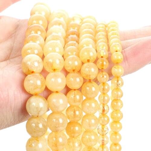 2021 New 6-10mm Citrin Natural Stone Beads For Jewelry Making DIY Round Yellow Crystal Stone Bead Bracelet Necklace Handmade