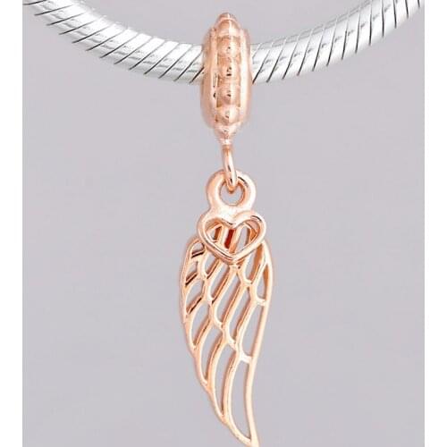 Original Rose Love and Guidance Angle Pendant Beads Fit 925 Sterling Silver Bead Charm Bracelet DIY Jewelry