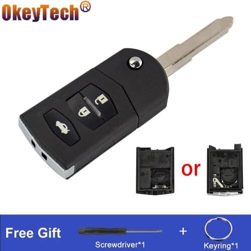 OkeyTech Flip Car Key Shell For MAZDA 3 5 6 Series M6 RX8 MX5 Remote Key Case Cover Fob 2 Buttons Small/Big Set Uncut Blade