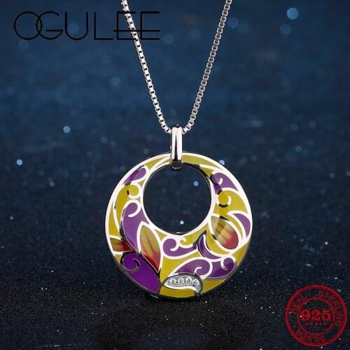 Fashion Gift 925 Sterling Silver Sparkling CZ Beautiful Pattern Yellow Purple Exotic Plants Party Pendant Necklace Women Jewelry