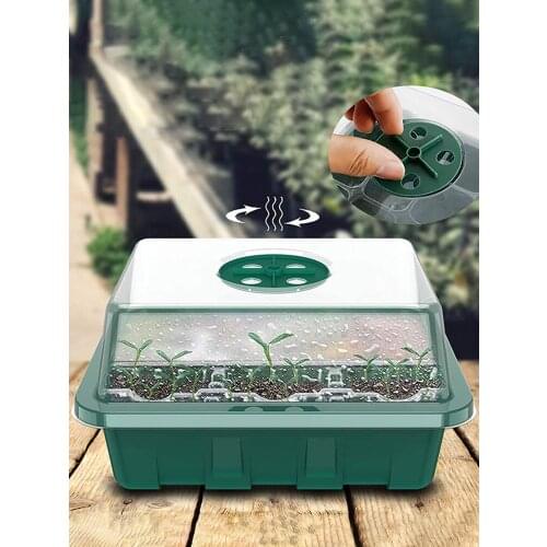 12 Hole Plastic Nursery Pots Planting Seed Tray Kit Cells Seed Tray Grow Box Seedling Starter Germination Kit Garden Grow Box