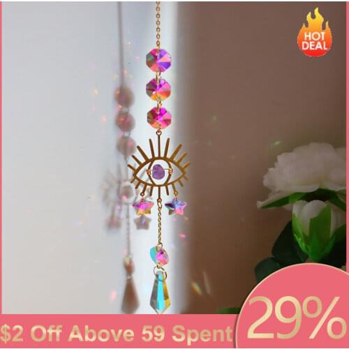 Hanging Crystal Wind Chime Star Craft Sun light Catcher Window Car Moon Bell Pendant Rainbow Maker Home Garden Wall Wind Chime