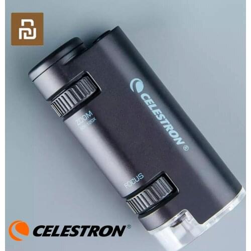 New Xiaomi Celestron Portable Hand Monocular Microscope 60X-120X Microscope Light Source Focus On Easy For Beginner Child S82105