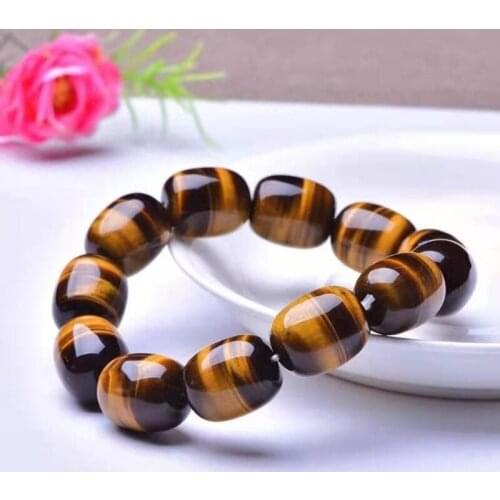 Premium South African Yellow Tiger Eye Bucket Bead Bracelet Jewelry Making Mens Shiny Strong Aura Prosperous Career