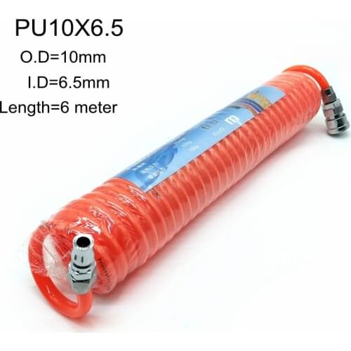 Polyurethane Spring Trachea Pneumatic Coil Hose PU10X6.5mm 6 meter Portable Coupler SP30+PP30