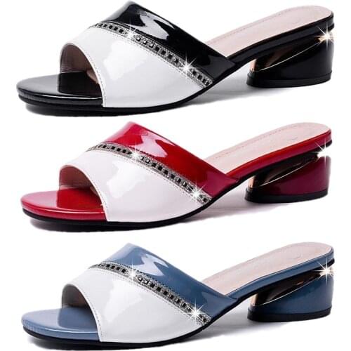 Sandals And Slippers Womens Summer 2021 New Thick Heel Fashion Ladies Slippers Mid-heel Female High Quality Shoes