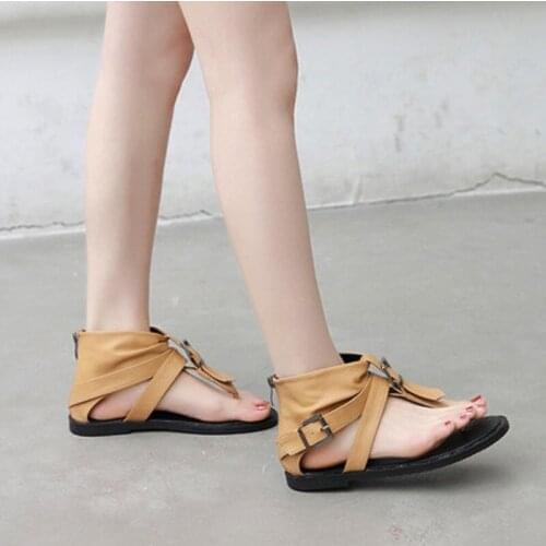 Large Size 35-40 Summer Leisure College Style Rome Flat Comfortable Solid Color Zipper Ladies Sandals Fashion