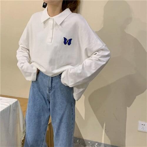 Cute Student Polo Shirt Women Cotton Breathable Top Mujer Hip Hop Tops Girls Plus Size Lady Harajuku Oversized Shirt