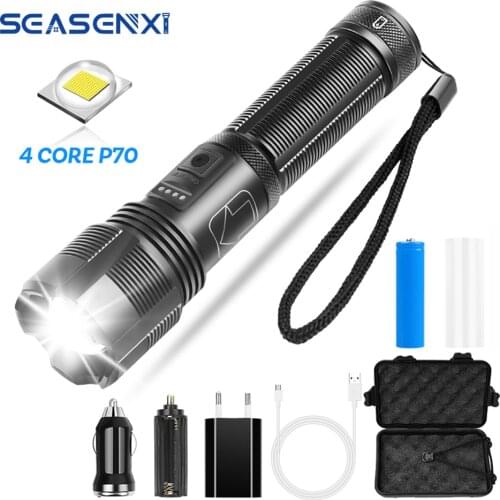 Super Bright 4 Core P70 LED Flashlight with Battery 1200LM Zoom USB Rechargeable Flashlight for Adventure, Hiking, Camping