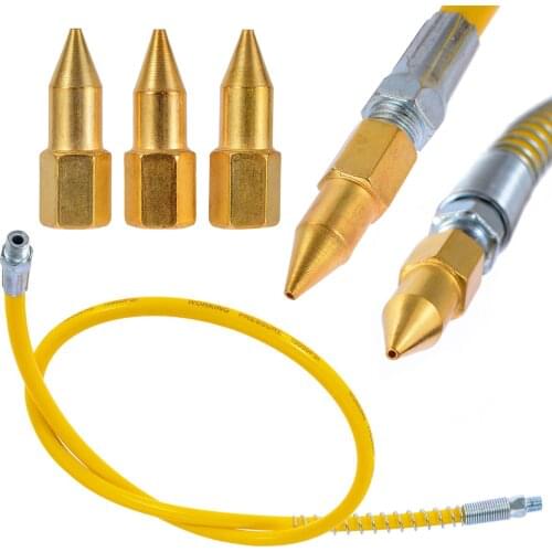 Heavy Duty Rubber Grease Gun Hose 1M/39'' High Pressure Long Extension Hose With 3pcs Copper Plating Grease Beaks