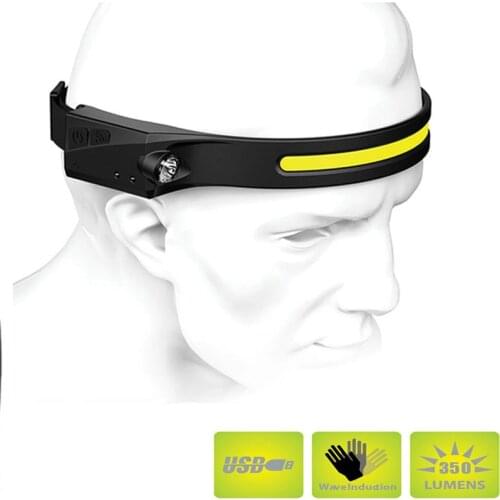 COB LED Headlamp Sensor Headlight with Battery Flashlight USB Rechargeable Head Lamp Torch 4 Lighting Modes Work Light Cycling