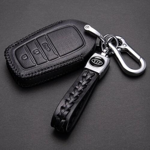 Top Layer Leather Car Key Case Cover Shell For Toyota Prius Camry Corolla Chr Rav4 Highlander Levin Prado Key Ring Keychain