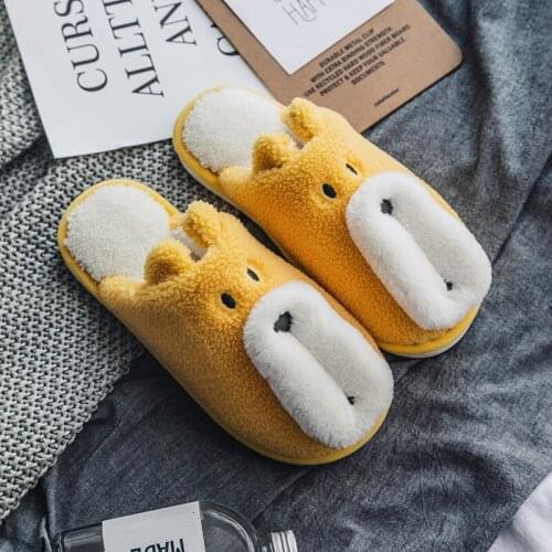 Hot Winter Womens Couple Funny Slippers Dinosaur Design Warm Plush Non-slip Indoor Household Floor Soft Sole Comfortable Shoes