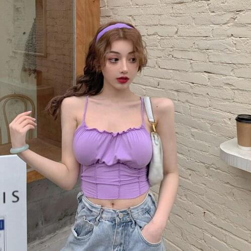 Womens Sexy Vest Slim Fit Outside Wear Strap Wrap Chest Top Solid Color Fashion Sling Tank Tops