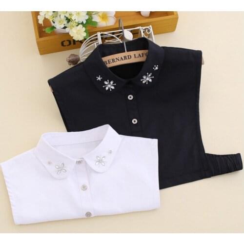 Handmade Bead Shirt Spring / Winter Chiffon Fake Papons Collar cotton detachable collar neck White shirt fake women