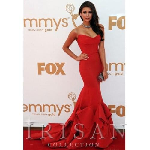 Free shipping 2016 Oscar Red Carpet Celebrity Strapless Train Prom Gown Evening Dress