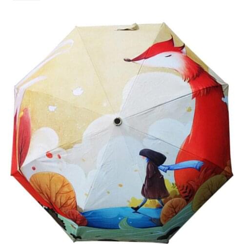 Cute Illustration Fox Girl Parasol Silver Glue Sunscreen UV Protection Umbrella Umbrella Sun And Rain Dual Use Umbrella