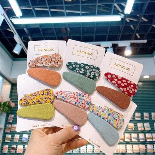 1 Pair 2020 New Korean Children Simple Cute Printed Fabric BB Clip Fashion Sweet Girl Princess Vintage Hairpins Hair Accessories