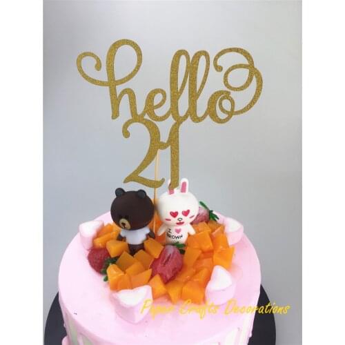 11.5*15cm 1pcs/set Gold Glitter Hello 20/21/30/40/50/60 Cake Topper for Birthday Wedding Anniversary Party Cake Decorations