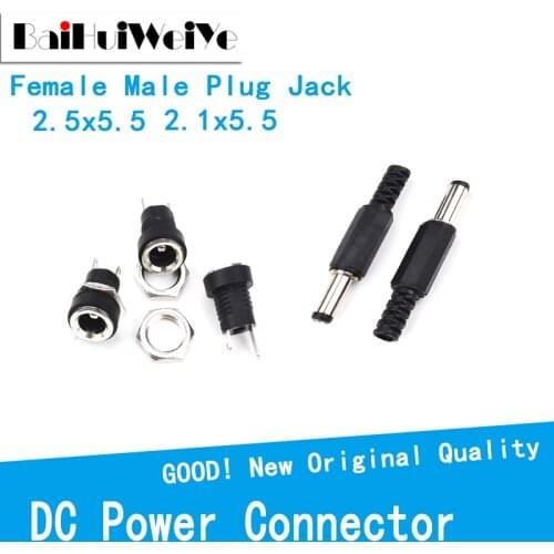 10PCS/LOT DC022B DC005 DC Power Connector 2.1x5.5 2.5x5.5 Female Plug Jack + Male Plug Jack Socket Adapter DC-022B DC-005