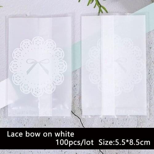 100pcs/lot Cookies Bag Candy Handmade Food Pack White Matte Lace Flower Homemade Baking Biscuit Wedding Party Supplies Pack