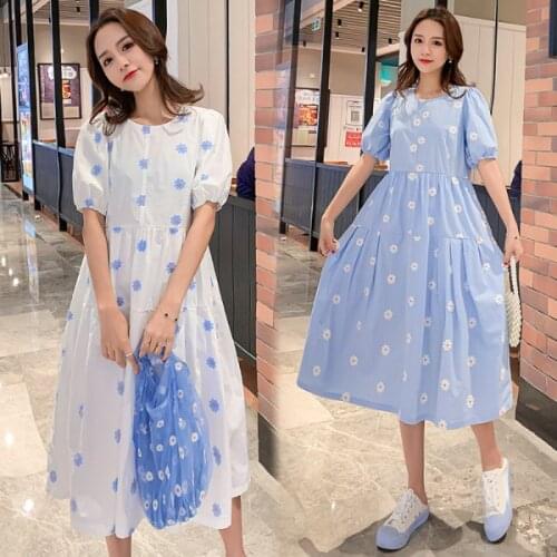2020 Maternity Dresses Summer Cotton Nursing Dress Solid Long Dress for Pregnant Women Breastfeeding Lactation Party Dress