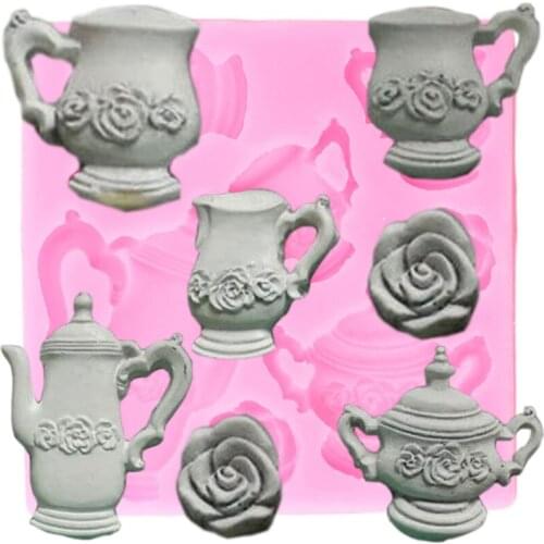 3D Teapot Silicone Molds Rose Flower Fondant Mold Wedding Cake Decorating Tool DIY Cupcake Baking Candy Chocolate Gumpaste Mould