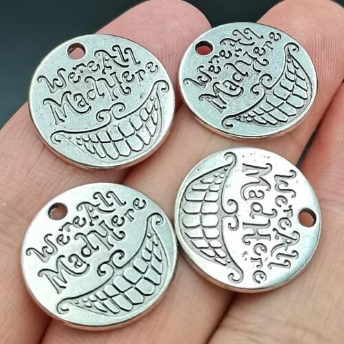 Antiquing 20pcs We're All Mad Here chams Antique Smile Face Cat Charms Pendants For Necklace/Bracelet/Keychain DIY Jewelry