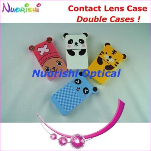 Free Shipping 10pcs Double Cases Design Contact Lens Case with Mirror C562 cute cartoon contact lenses case