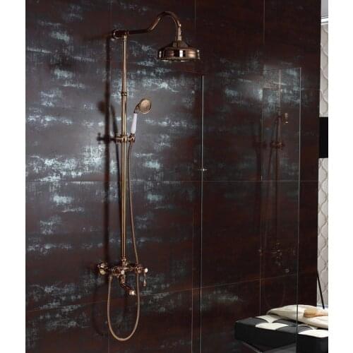 Free ship Rose Gold Pvd clour Waterfall Rainfall shower tub faucet mixer tap with handshower