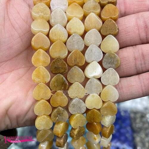 Natural Yellow Jades Stone Loose Beads High Quality 10mm Smooth Flat Heart Shape DIY Gem Jewelry Accessories 38Pcs a3637