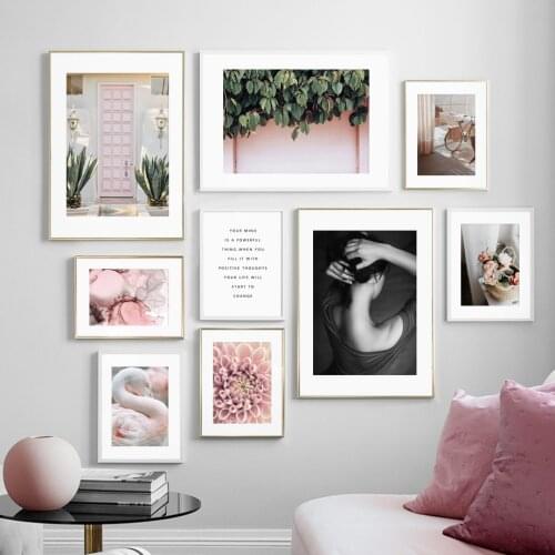 Girl Pink Swan Flower Peony Leaf Wall Art Canvas Painting Quotes Nordic Posters And Prints Wall Pictures For Living Room Decor