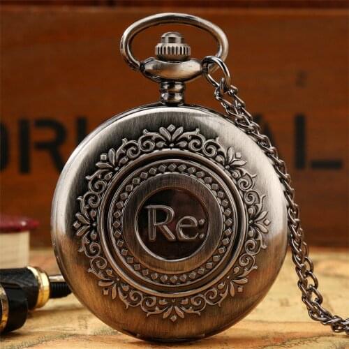 Retro Grey Black Re Display Quartz Pocket Watch Exquisite Engraving Flowers Design Necklace Pocket Clock Antique Collect Gifts
