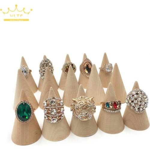 Creative Solid Wood Beveled Cone Ring Display Stand Jewelry Ring Storage Seat Jewelry Counter Display Stand
