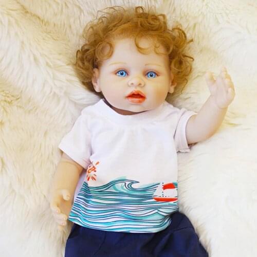 45cm flexible original bebe reborn Doll soft full silcione body reborn baby boy dolls curly hair rooted can bathe toys gift